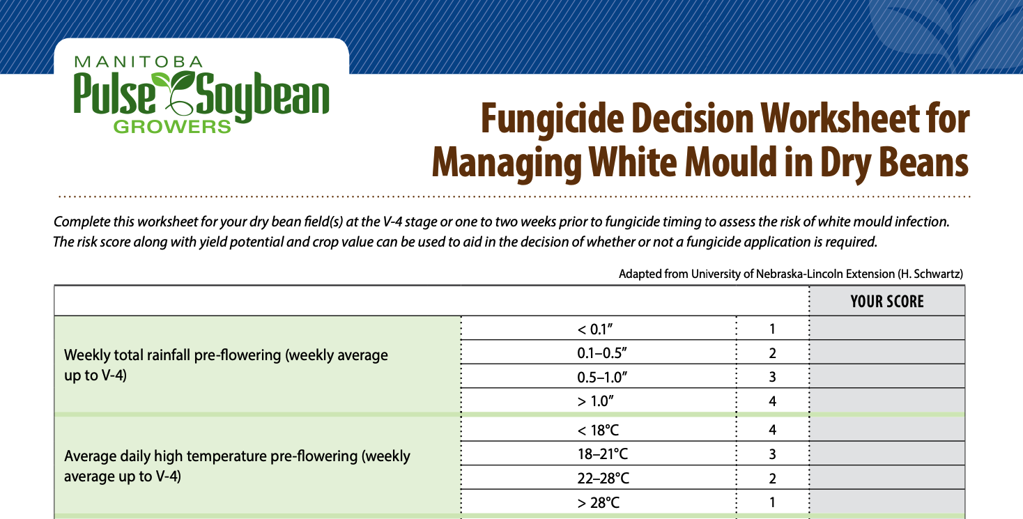Fungicide Decision Worksheet for Managing White Mould in Dry Bean