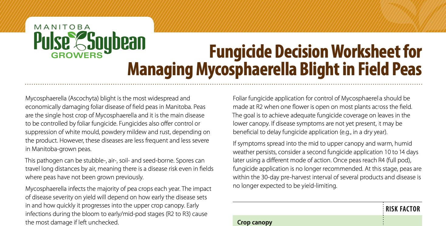 Fungicide Decision Worksheet for Managing Mycosphaerella Blight in Field Peas